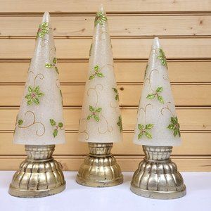 Valerie Parr Hill Wax Tree Luminaries Holiday Set 3 Holly Flameless Candles